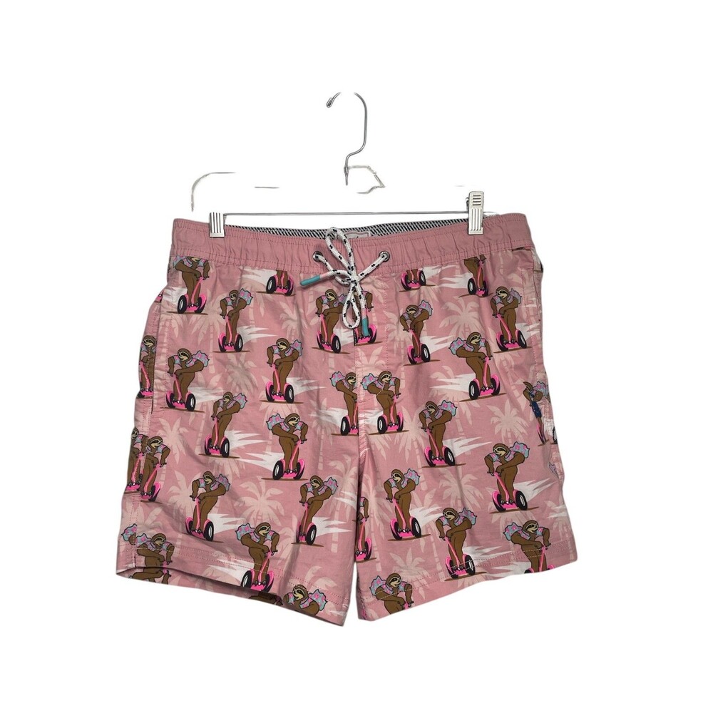 Party‎ Pants Mens Pink Sloth Segway Print Swim Trunks Shorts Size XL